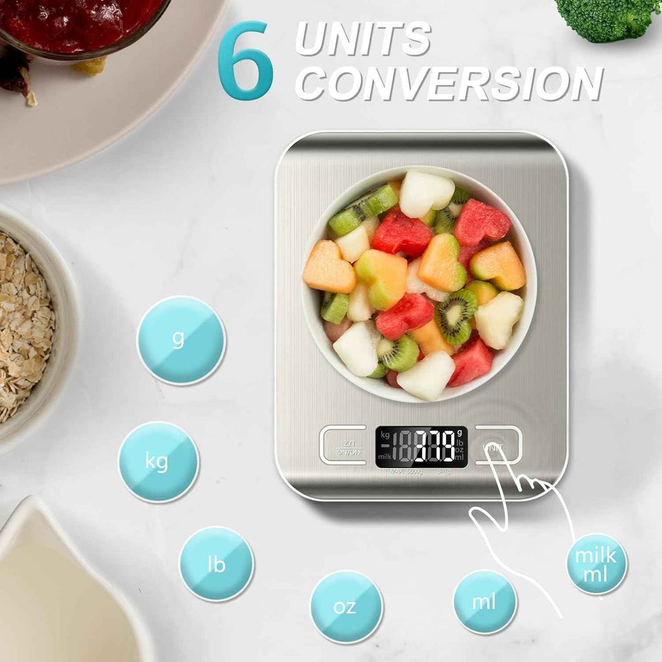 Accurate 11-lb Food Scale with Tare, LCD Display & 6 Units for Baking, Cooking & Meal Prep