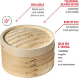 Joyce Chen 2-Tier Bamboo Steamer Baskets, 10-Inch, Non-Stick, Stackable, Easy to Clean, Perfect for Dumplings and Vegetables
