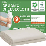 Organic Cheese Cloths, GOTS Certified, Grade 100, 36x36Inch, Reusable Cheese Cloth with Closed Edges Fabric Fine Mesh Cloth, Unbleached Cotton Muslin Cheesecloth
