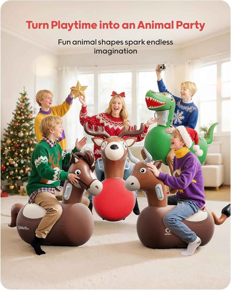 QPAU Inflatable Bouncy Dinosaur Toys 2 PCS with Hand Pump, Heavy Duty Giant Bouncy Pal, 220lbs Load Capacity, Ride On Bouncy Animal Hopper Toy, Indoor Outdoor Bouncers for Kids Girls Boys Ages 5+