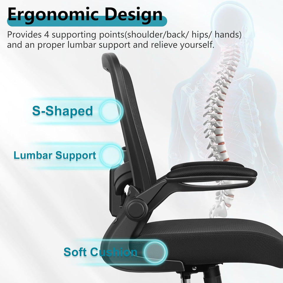 FelixKing Office Chair, Ergonomic Desk Chair Breathable Mesh Chairs Adjustable High Back Lumbar Support Flip-up Armrests, Executive Rolling Swivel Comfy Computer Chairs Home Office Black