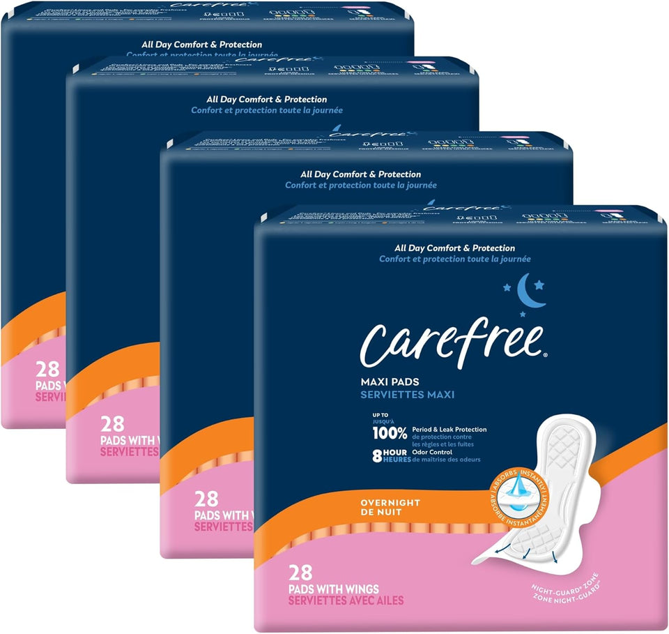 carefree maxi overnight pads with wings 28ct feminine care protection