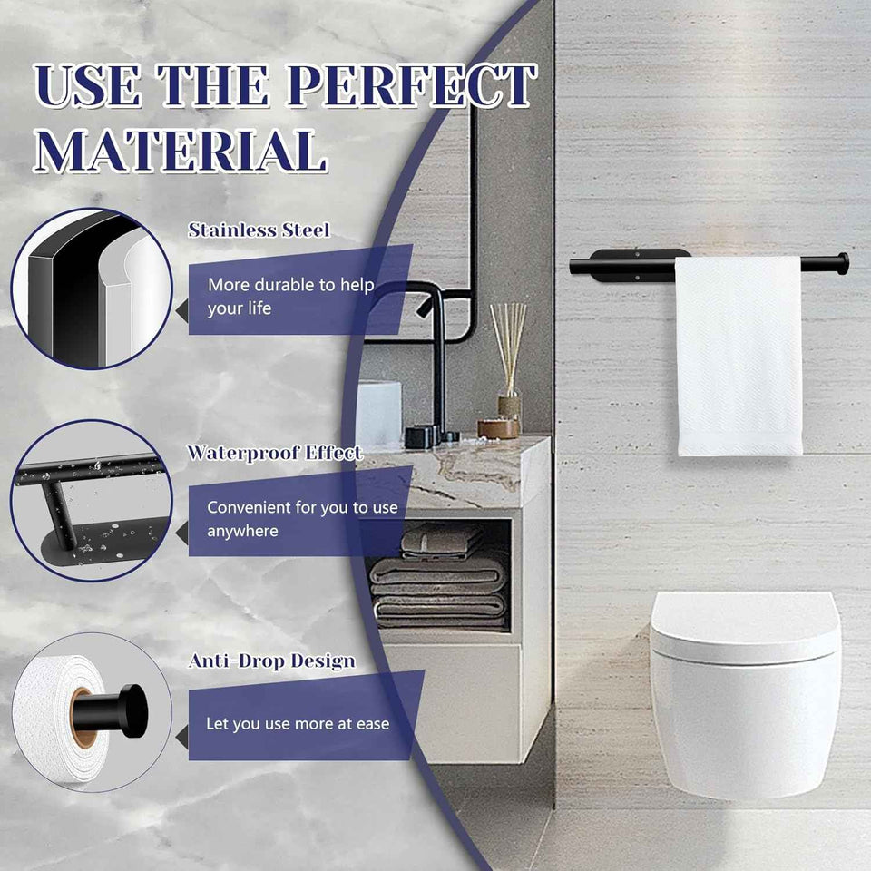 Stainless Steel black paper towel holder under cabinet or self adhesive wall mount for kitchen, bathroom, and pantry
