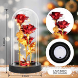 Red Valentines Day rose gift for her, women's light up glass rose in a dome, birthday gifts for women