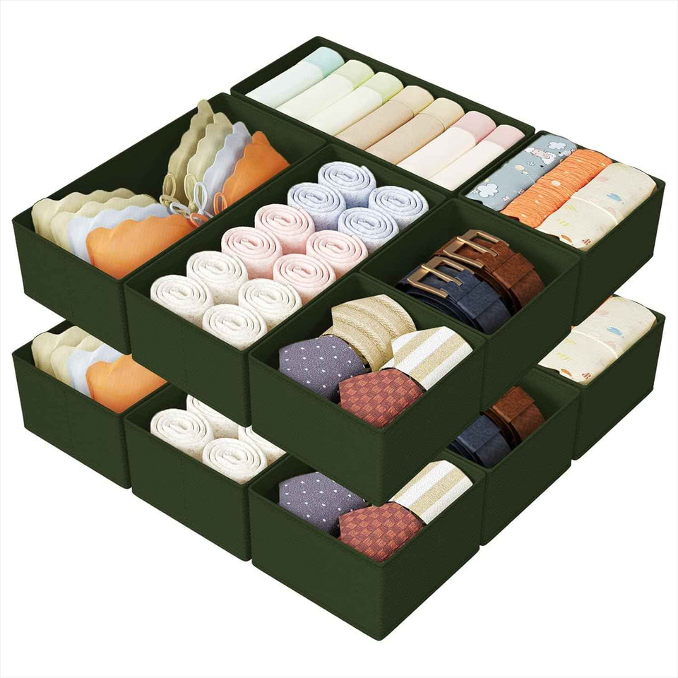 DIMJ Drawer Organizers Clothes, Set of 4 Dresser Organizer Bins, Fabric Closet Organizers and Storage, Shallow Drawer Dividers for Nursery, Clothing, Baby Clothes, Socks, Underwears, Tie (Beige)