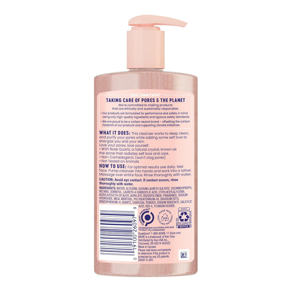 Bioré Rose Quartz + Charcoal Daily Purifying Cleanser, Oil Free Facial Cleanser Energizes Skin, Dermatologist Tested and Cruelty Free, 6.77 oz