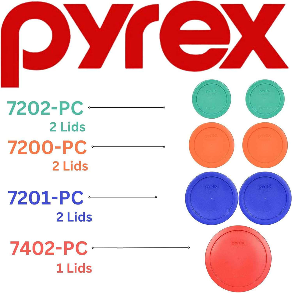 Pyrex food storage lids set (6) assorted colors, Made in USA