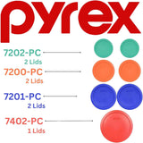 Pyrex food storage lids set (6) assorted colors, Made in USA