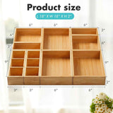 Fabsome bamboo wood set of 9 drawer organizer for kitchen, makeup, desk, and bathroom storage