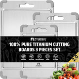 100% Pure Titanium Cutting Board Set with Grooves, Double Sided, Anti-Slip, Kitchen Stainless