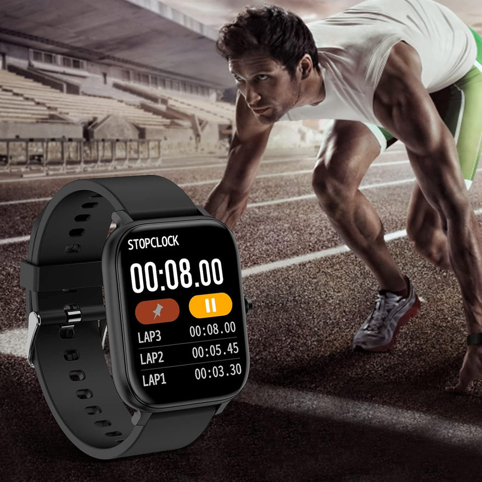 Smart Watch for Men Women Compatible with iPhone Samsung Android Phone 1.69 inch Full Touch Screen IP68 Waterproof Bluetooh Fitness Tracker Heart Rate/Sleep Monitor (Black)