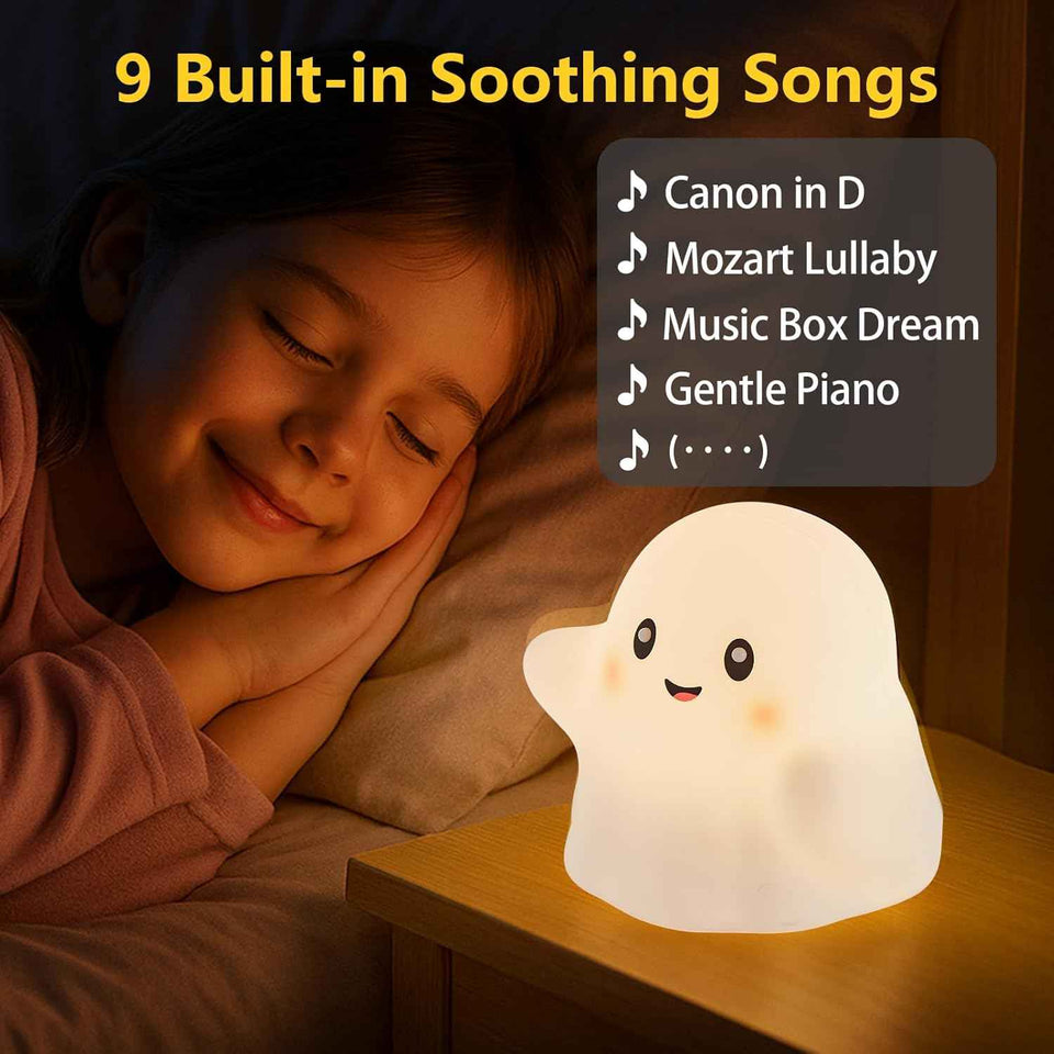 Nextang RGB Ghost Night Light - Soft Squishy Silicone Lamp with Tap Control and Sounds, Dimmable Rechargeable Bedside Lamp for Kids