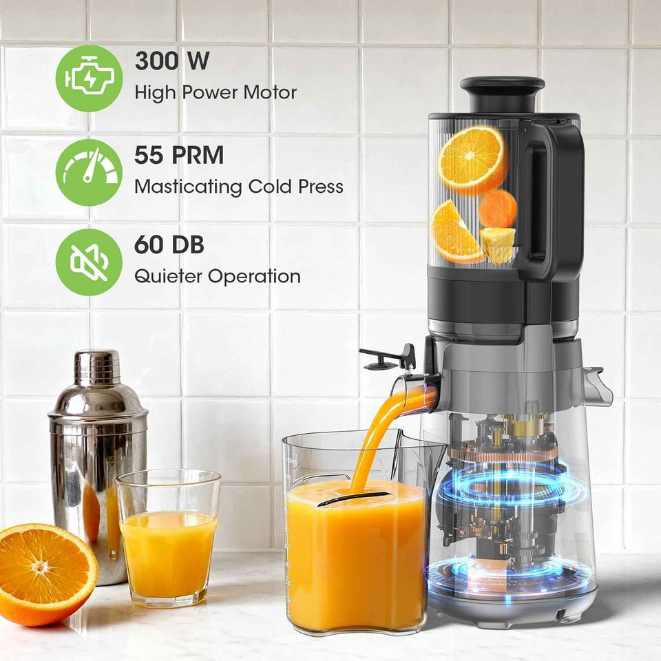 5.3" Wide Feed Chute Cold Press Juicer for Whole Vegetables & Fruits, High Juice Yield, BPA Free