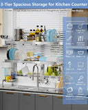 3 Tier Extra Large Stainless Steel Over The Sink Dish Drying Rack - Expandable Multifunctional Organizer and Space-Saving Above Sink Dish Rack