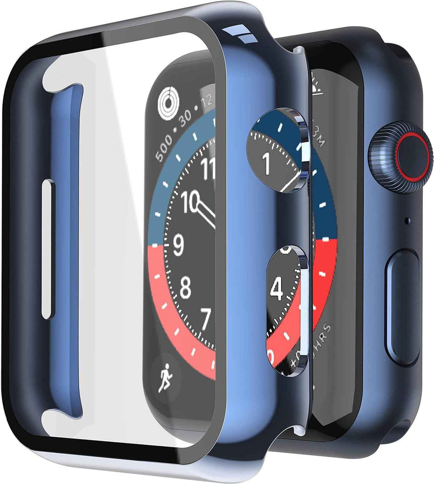 Misxi 2 Pack Tempered Glass Case Compatible for Apple Watch Series 11 (2025) Series 10 46mm, Screen Protector Cover for iWatch, Black