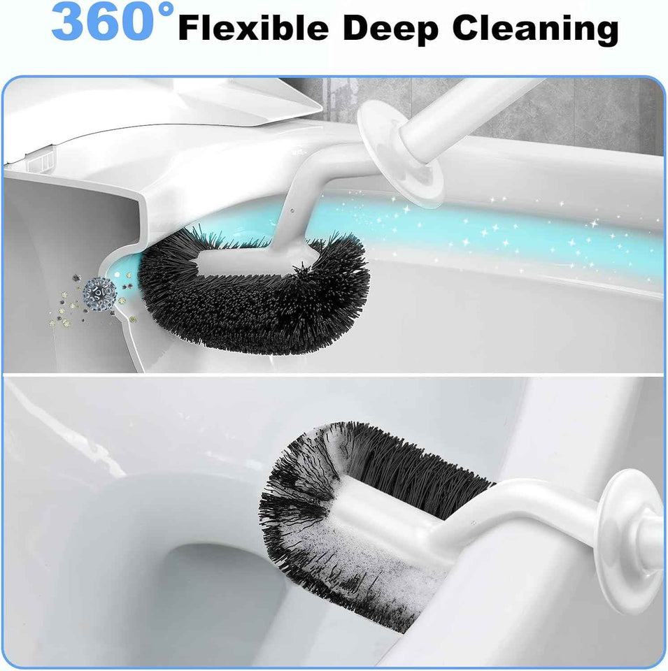 Hamitor Curved Toilet Brush Holder Set with Hidden Scrubber for Small RV Bathroom Accessories - White