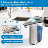 Touchless Automatic Soap Dispenser with Infrared Sensor and 5 Adjustable Soap Levels, 17oz/500ml Silver Finish