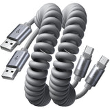 LISEN Coiled USB C Cable, 2 Pack for Android Auto & CarPlay Cable, Durable Short USB A to USB C Cable Gifts for Men Women Compatible with iPhone 17/16/15, Samsung Galaxy S25/S24/S23 A15/A14, Gray 4FT