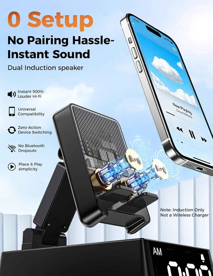 Bluetooth speaker for men and women - induction phone stand with HD sound and anti-slip base, perfect gift for him or her