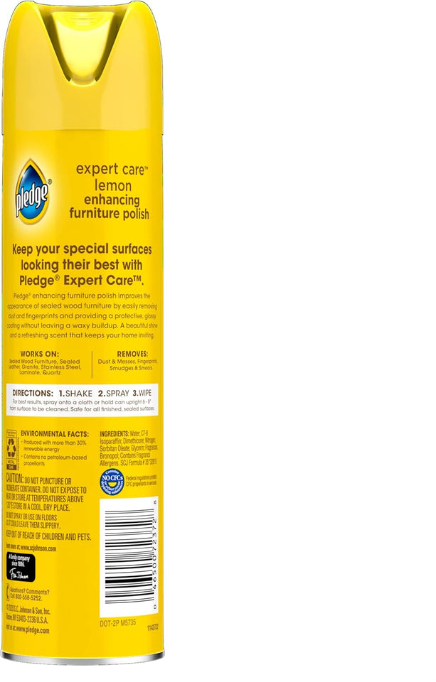 Pledge Enhancing Polish, Furniture & Wood Spray, Lemon Scent, 9.7oz