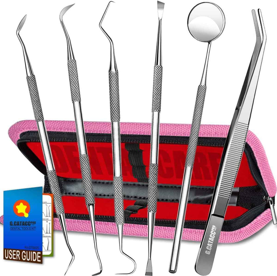 G.CATACC Dental Tools, Dental Pick Teeth Cleaning Tools Hygiene Kit, Plaque Remover for Teeth, Professional Stainless Steel Tooth Scraper Plaque Tartar Cleaner - with Case