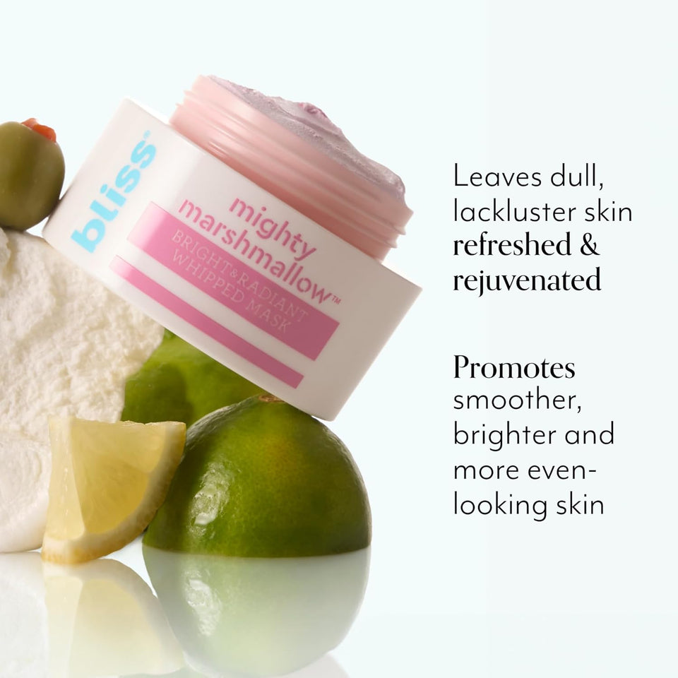Bliss Mighty Marshmallow + Vitamin C Whipped Mask - Brighten & Hydrate Skin with Marshmallow Root, Vitamin C Powerhouse Blend, Zinc PCA and Olive Leaf Extract - 1.7 Oz