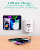Surge protector outlet extender with night light, 5-outlet splitter, and 4 USB ports for home and dorm room essentials