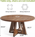 LITTLE TREE Round Dining Table for 4-6 People, 47 Inches Dining Room Table with Wooden Pedestal Base, Brown Dinner Tables, Circle Kitchen Tables for Dining Room, Kitchen, Living Room(Table Only)