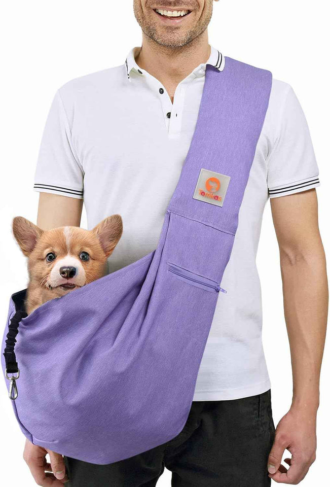 Tomkas Small Dog Sling Carrier - Classic Pocket & Classic Strap - for 3-10 lbs Pets(Black)