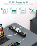 Surge protector power strip with 6 AC outlets and 4 USB ports, flat plug, 1875W/15A, overload protection