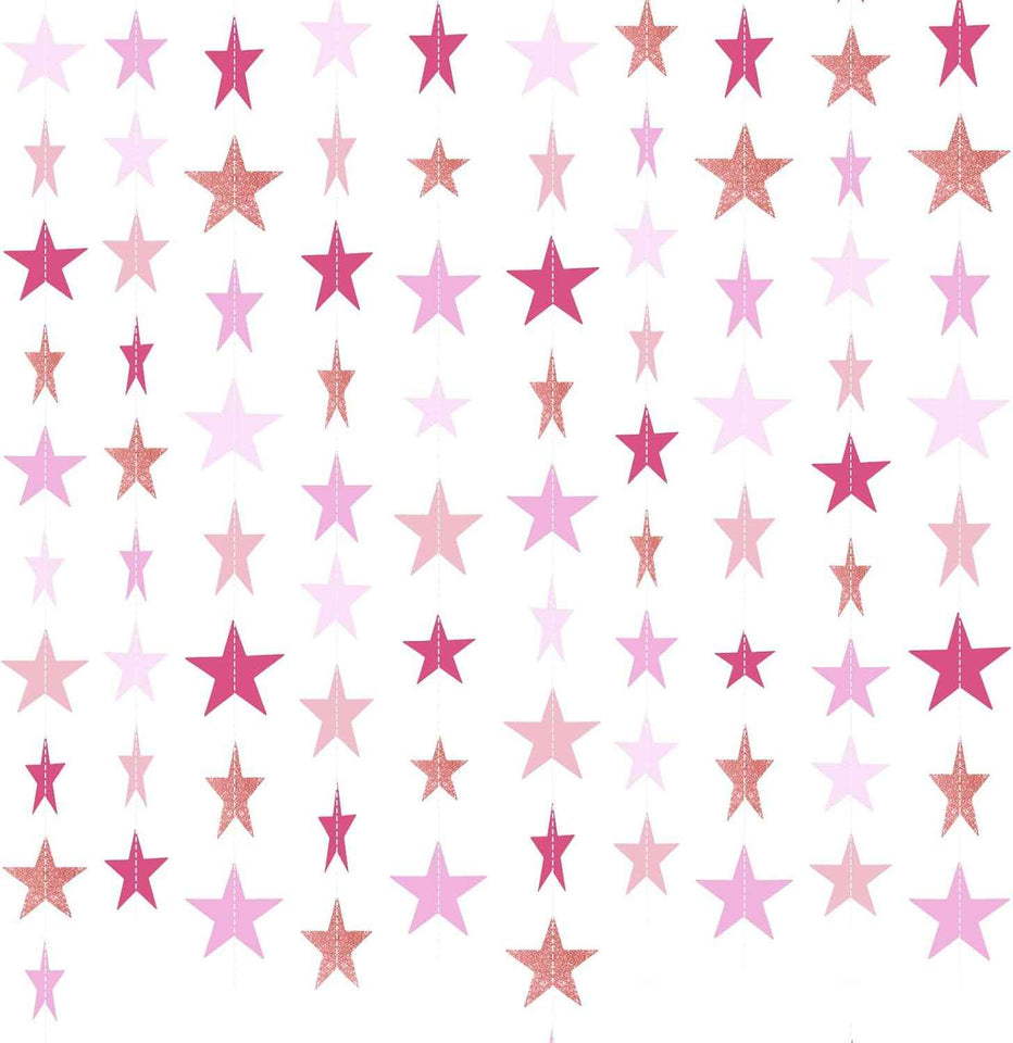 Patelai Glitter Star Garland Banner Christmas Decor 130 Feet Star Hanging Bunting Banner Twinkle Backdrop for Homecoming Classroom Wedding Birthday Halloween Party Supplies(Gold)