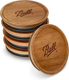 Ball Jar Wooden Storage Lids - 5 Pack - Acacia Wood and Silicone Seal