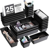 25 PCS Plastic Drawer Organizers Set, 4-Sizes Vanity and Makeup Organizer, Desk and bathroom Drawer Organizer Trays, Organizers and Storage for Makeup, Jewelry, Gadgets, Utensils (Pink)