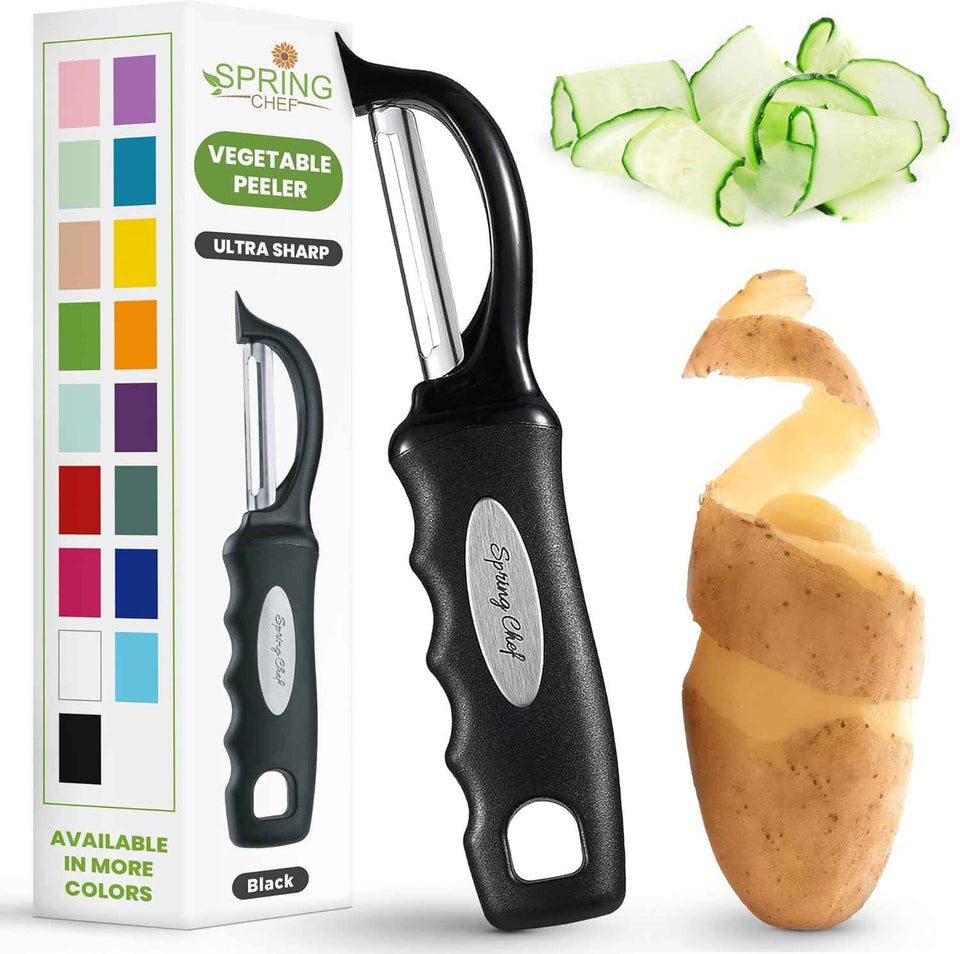 Premium Swivel Vegetable Peeler with Ultra Sharp Stainless Steel Blades - Black - Spring Chef