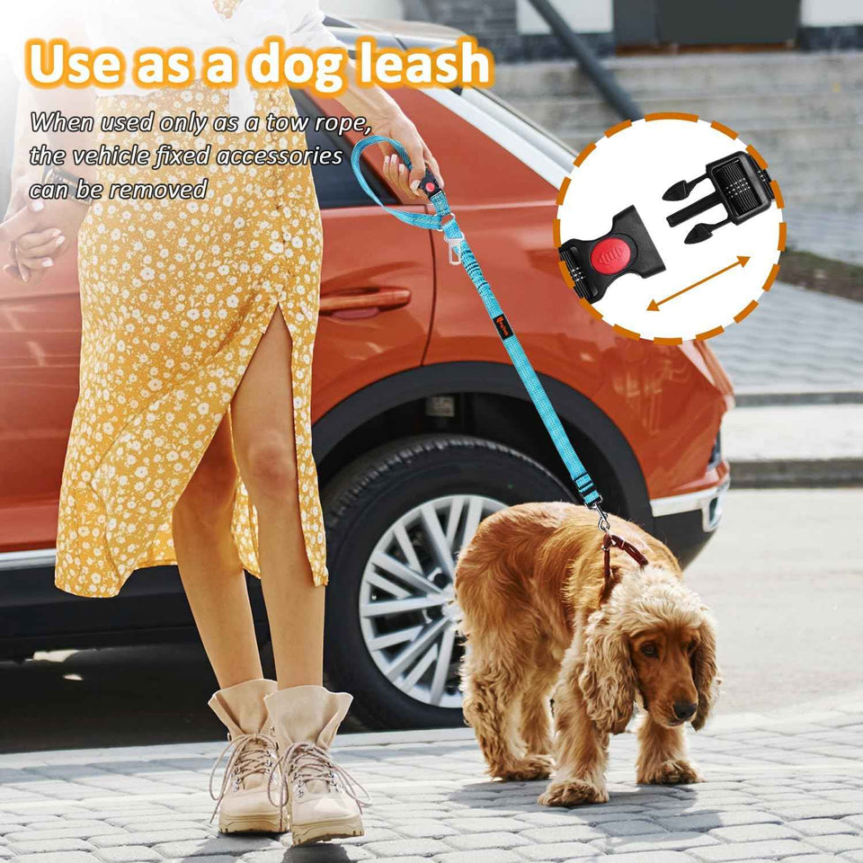 Blue and Black 3 in 1 Pet Dog Car Seatbelt Leash with Retractable Restraint and Adjustable Reflective Bungee Tether