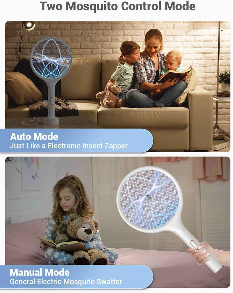 yissvic electric fly swatter 4000v bug zapper racket dual modes mosquito killer purple light rechargeable indoor home