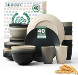 Homienly 40-Piece Premium Wheat Straw Dinnerware Sets, Service for 8, Unbreakable Plates and Bowls Set - Cups Sets, Dinner Plates, Bowls for Kitchen,Dishwasher and Microwave Safe Dishes Set - Multi