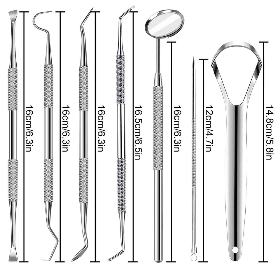 7pcs Dental Tools, Dental Pick Teeth Cleaning Tools Hygiene Kit, Professional Stainless Steel Tooth Scraper Plaque Tartar Cleaner - with Case, Personal Using, Pets - Teeth Cleaning Kit