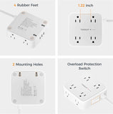 TESSAN Surge Protector Power Strip, 5 Ft Flat Plug Extension Cord with 3 USB (1 USB C) 8 Outlets, 900J Surge Protection, 3 Sided Outlet Extender with Power Switch for Office, Dorm Room Essentials