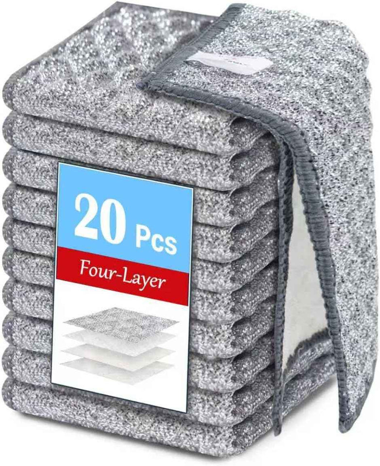 12 PCS 3-Layer Non-Scratch Multipurpose Steel Wire Dishcloths - Reusable Quick-Dry Odor-Free Scrub Cloths for Dishes, Kitchen Cleaning Cloths for Cookware, Sinks, Stove Tops(7.87X7.87)