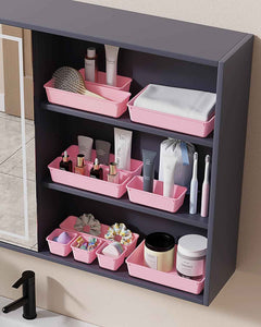 4-Sizes plastic drawer organizers set for vanity makeup desk and bathroom storage, 25 PCS