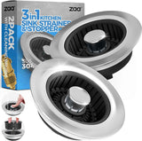 Upgraded 3in1 Kitchen Sink Drain Strainer & Sink Stopper, Stainless Steel Kitchen Drain Plug & Sink Installation Parts with Anti-Clogging Basket, Fit US Standard 3-1/2'' Sink Drain Hole, Silver