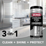 Weiman Stainless Steel Cleaning Wipes, 30-Count, Removes Dirt, Grime, and Grease without Streaks or Residue