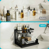realinn black 2-tier under sink organizer with pull-out cabinet storage and slide-out shelf for small kitchens