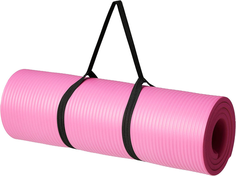 1/2 Inch Extra Thick Exercise Yoga Mat with Carrying Strap, Cushioned Support, for Fitness and Gym Workouts