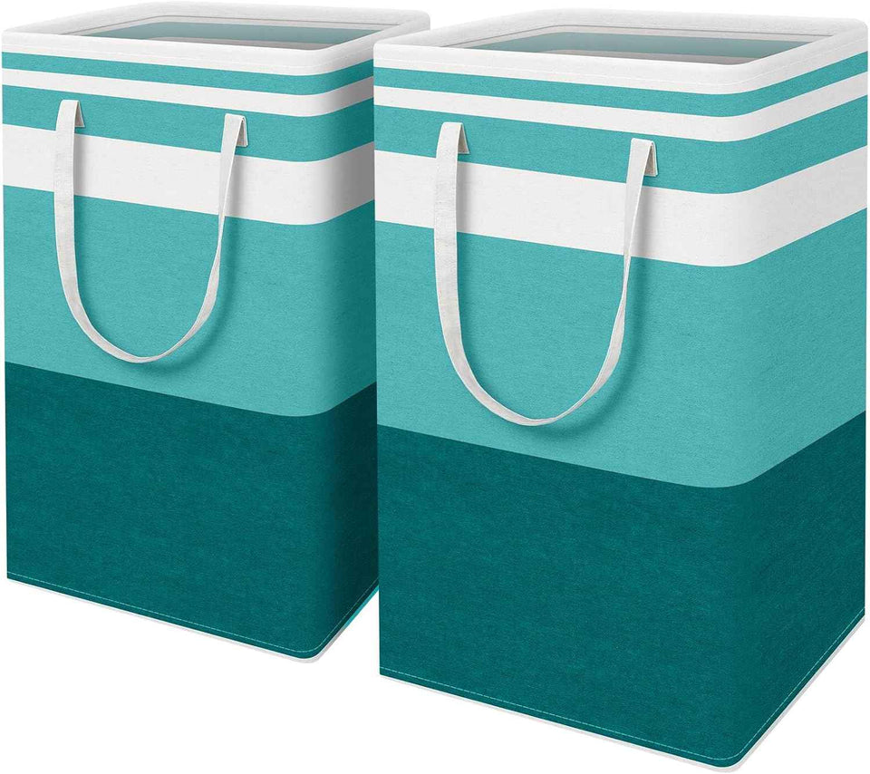 HomeHacks 2 Pack Large Laundry Baskets, Waterproof, Freestanding Laundry Hampers, Collapsible Clothes Hamper with Reinforced Handles in Laundry Room, College Dorm, Bathroom, Bedroom (Grey, 75Lx2)