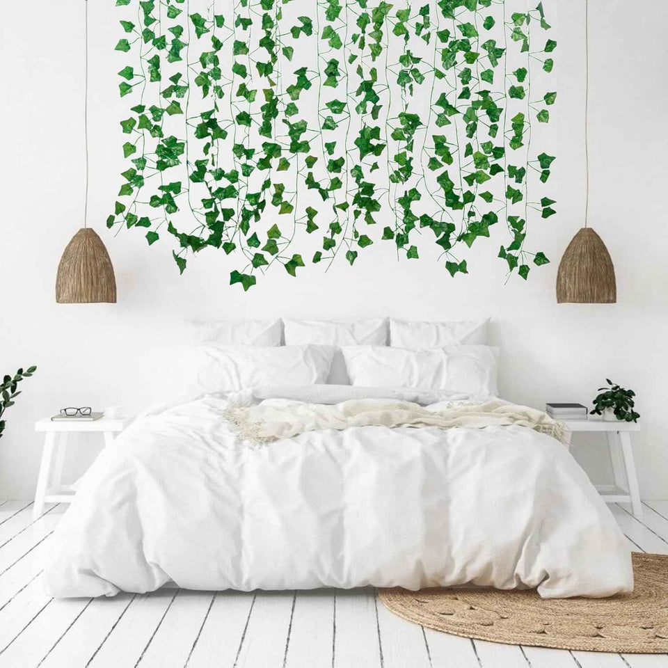 Fake Vines for Room Decor(12 Pack 84 Feet) Aesthetic Artificial Plant Ivy Leaves Hanging Greenery Garlands for Home Bedroom Wall Wedding Christmas Party Office Patio Outdoor Garden Décor