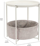 Storage End Table, Side Table with Cloth Basket, White/Heather Gray, 17.7"L x 17.7"W x 18.9"H