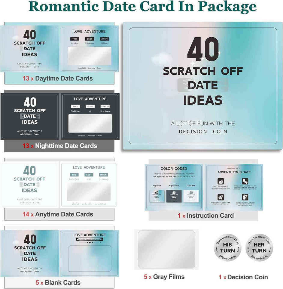 Valentines Day Gifts for Him and Her, 40 Scratch Off Date Ideas and Games