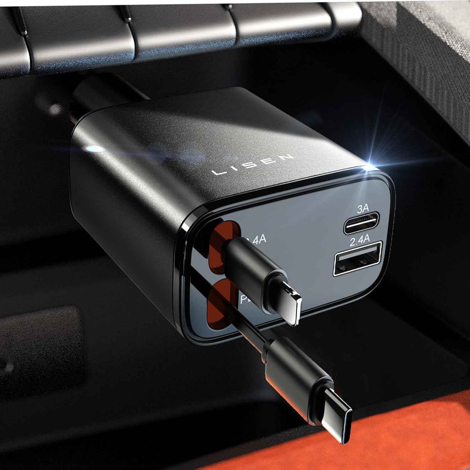 LISEN Retractable Car Charger, Birthday Gifts for Men Tech Gadgets 2026, 69W Cars Adapter USB C Fast Charger for iPhone 17, Car Accessories for Men Women Drivers, for iPhone 17 Pro Max Air 16 15 14 13
